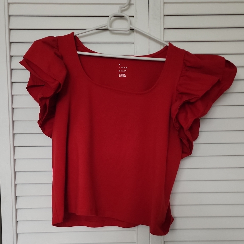 Red Ruffle Sleeve Top